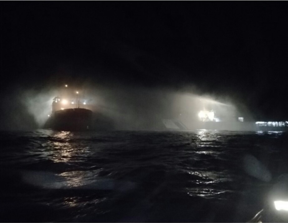 Coast Guard ships douse