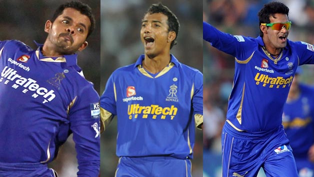 Rajasthan Royals' Sreesanth, Ajit Chandila and Ankeet Chavan.