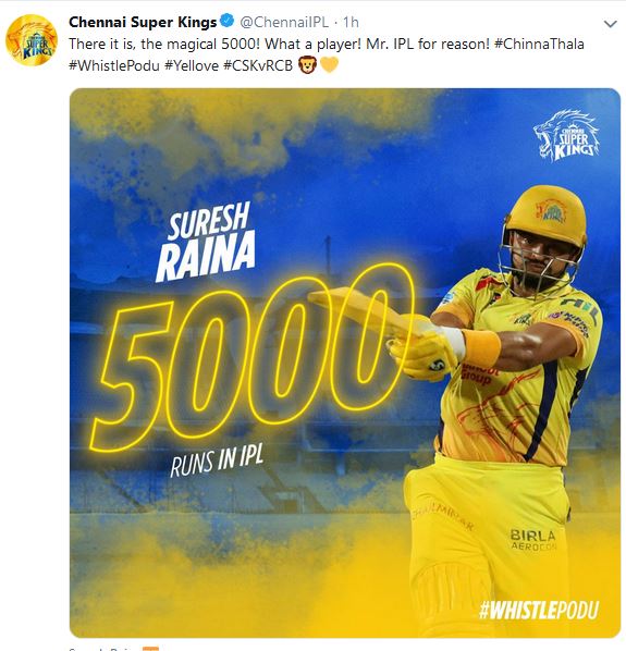 Suresh Raina becomes first player to score 5,000 IPL runs