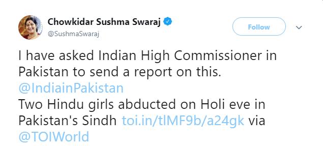 sushma swaraj TWEET