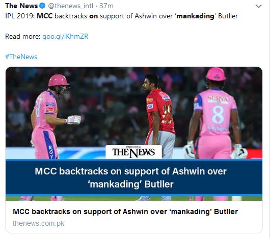 MCC takes U-turn over Mankading row, calling Ashwin's move against spirit of the game