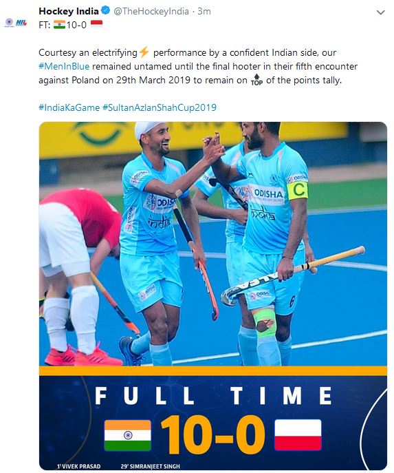 Azlan Shah Cup: India Thrashes Poland by 10-0