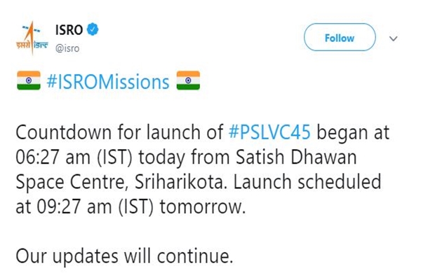 இஸ்ரோ ட்விட்,isro tweet