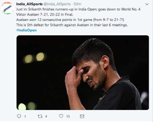 Kidambi Srikanth lost in Final of India Open