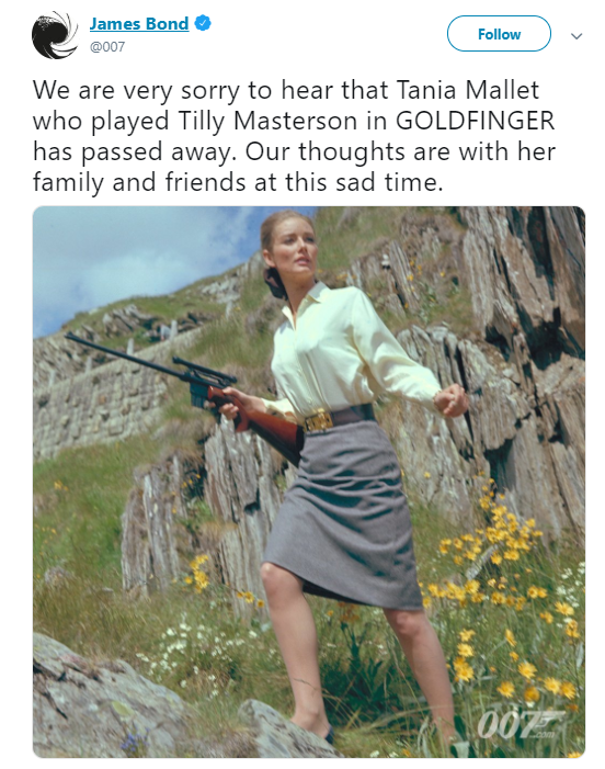 'Goldfinger' Bond girl Tania Mallet dies at 77