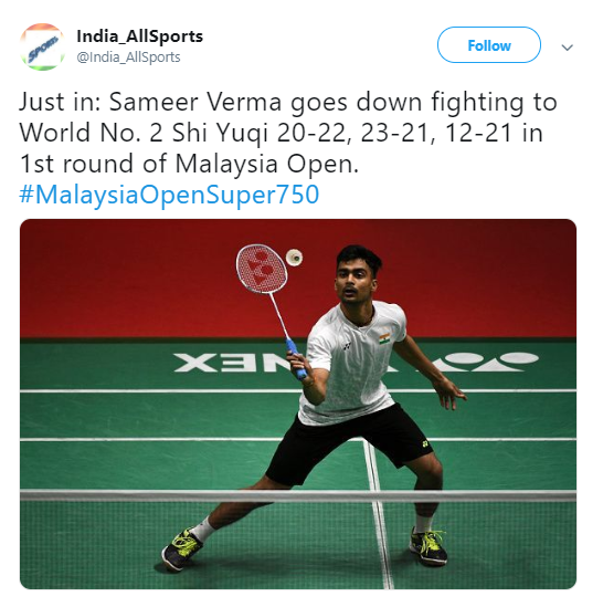 Sameer suffers heart-breaking loss to Shi Yuqi in Malaysia Open