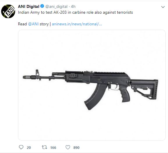 AK-203 Assault rifle will be used in anti-terrorism operation in Jammu and Kashmir