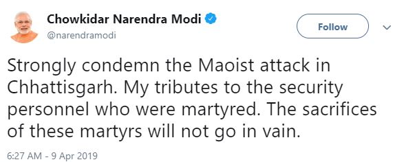 Prime Minister Modi condemns Naxal attack