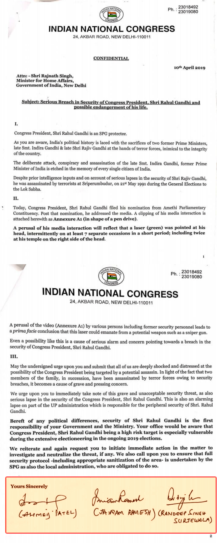 congress writes mha on security of rahul gandhi