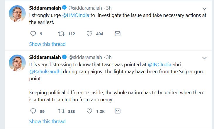 siddharamaiah tweets over rahul security