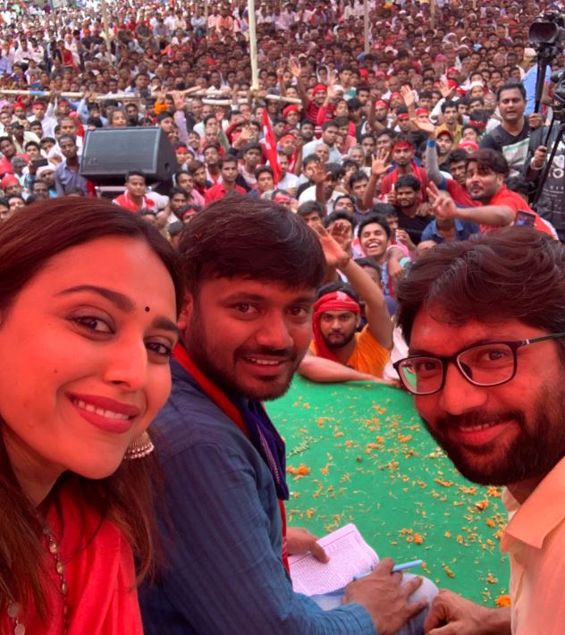 swara bhasker support cpi candidate kanhaiya kumar