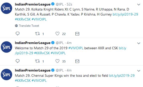 IPL: Toss of Match between CSK and KKR