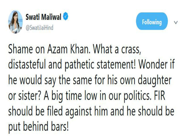 swati maliwal reaction on azam khan controversial statement