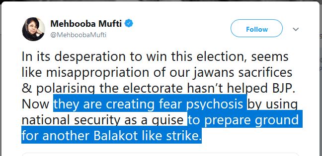 mehbooba tweets on balakot tweet