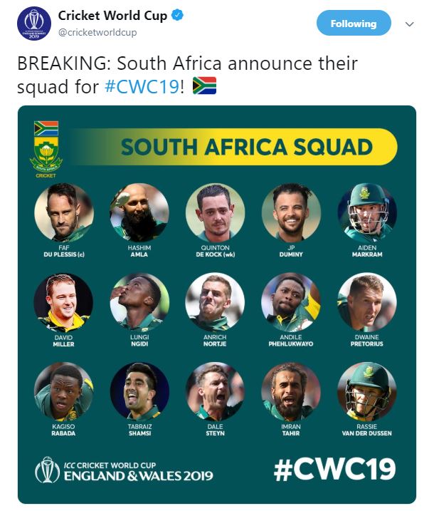 SA, ICC, 2019 World Cup