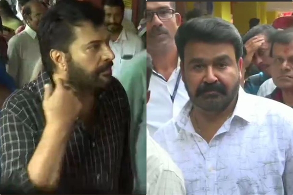 Veteran actors Mammootty and Mohanlal cast their votes