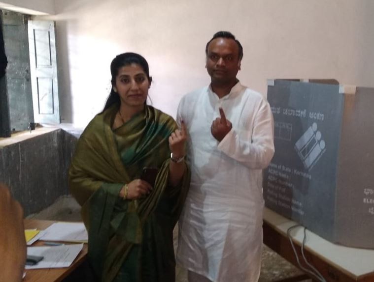 Priyank Kharge and his wife Shruthi Kharge cast their votes