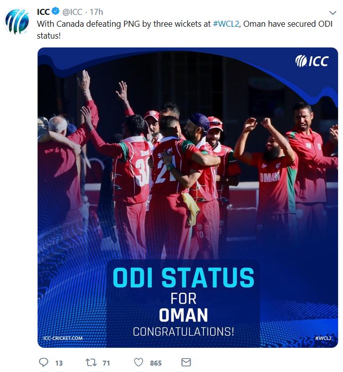 USA And Oman Gets ODI Team Status From ICC