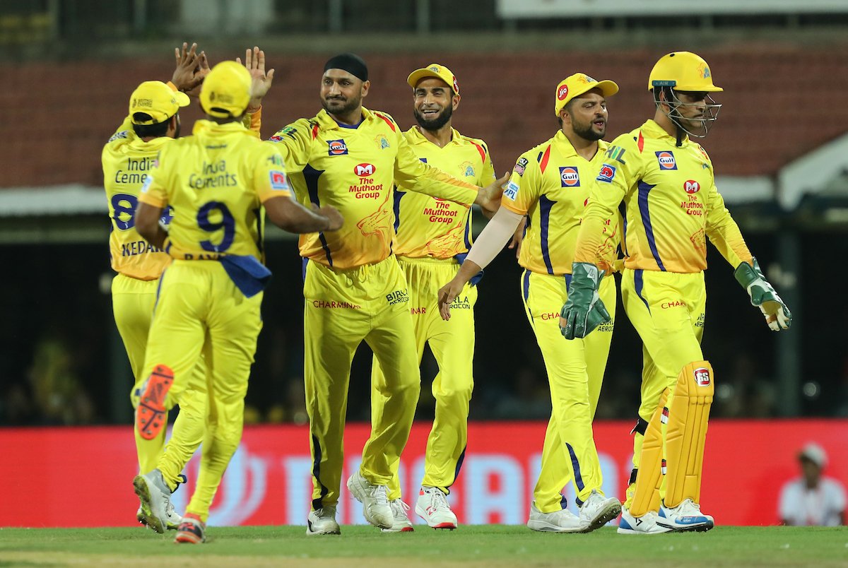 Harbhajan Singh celebrates after taking a wicket against RCB.