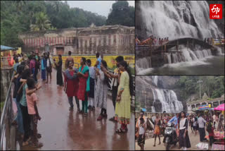 tourists visit courtallam falls due to the new year holiday at tenkasi