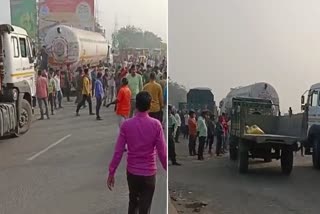 कानून के विरोध में ट्रक चालकों ने किया चक्काजाम