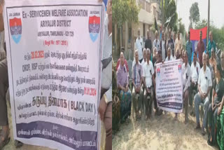 ex-servicemen protest in ariyalur