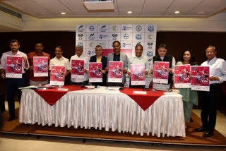 MSLTA office-bearers launch the poster of  L&T Mumbai Open Tennis Championships in Mumbai on Thursday (Source: ETV Bharat)