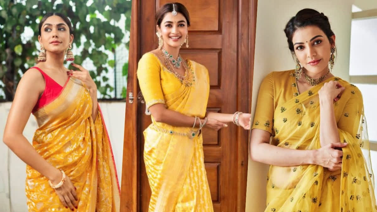 Actresses in yellow sarees