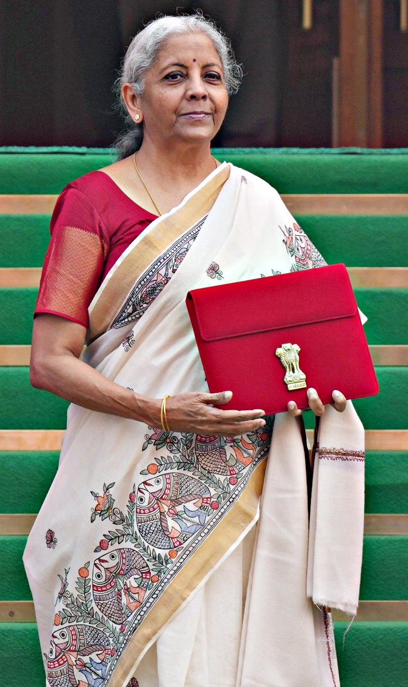 FM Nirmala Sitharaman is wearing a Madhubani saree by Dulari Devi, a 2021 Padma Shri awardee.