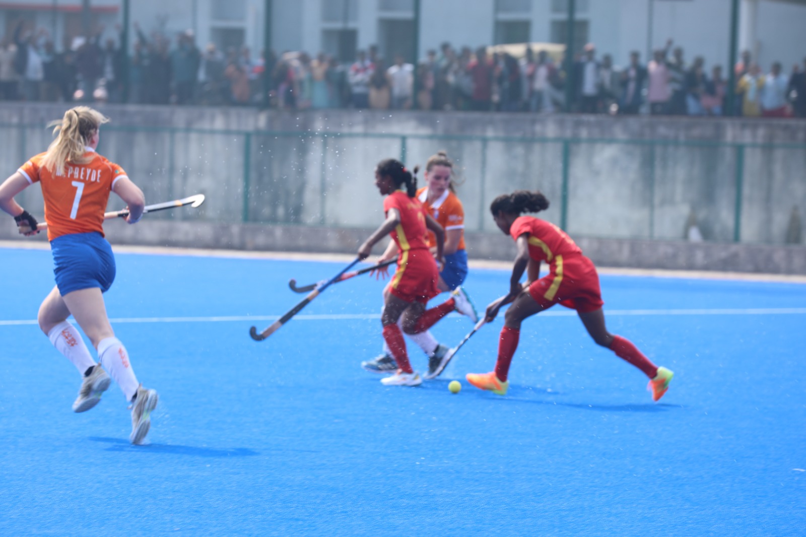 Friendly hockey match between Netherlands HC Bloemendaal Club and Jharkhand 11 women team in Khunti