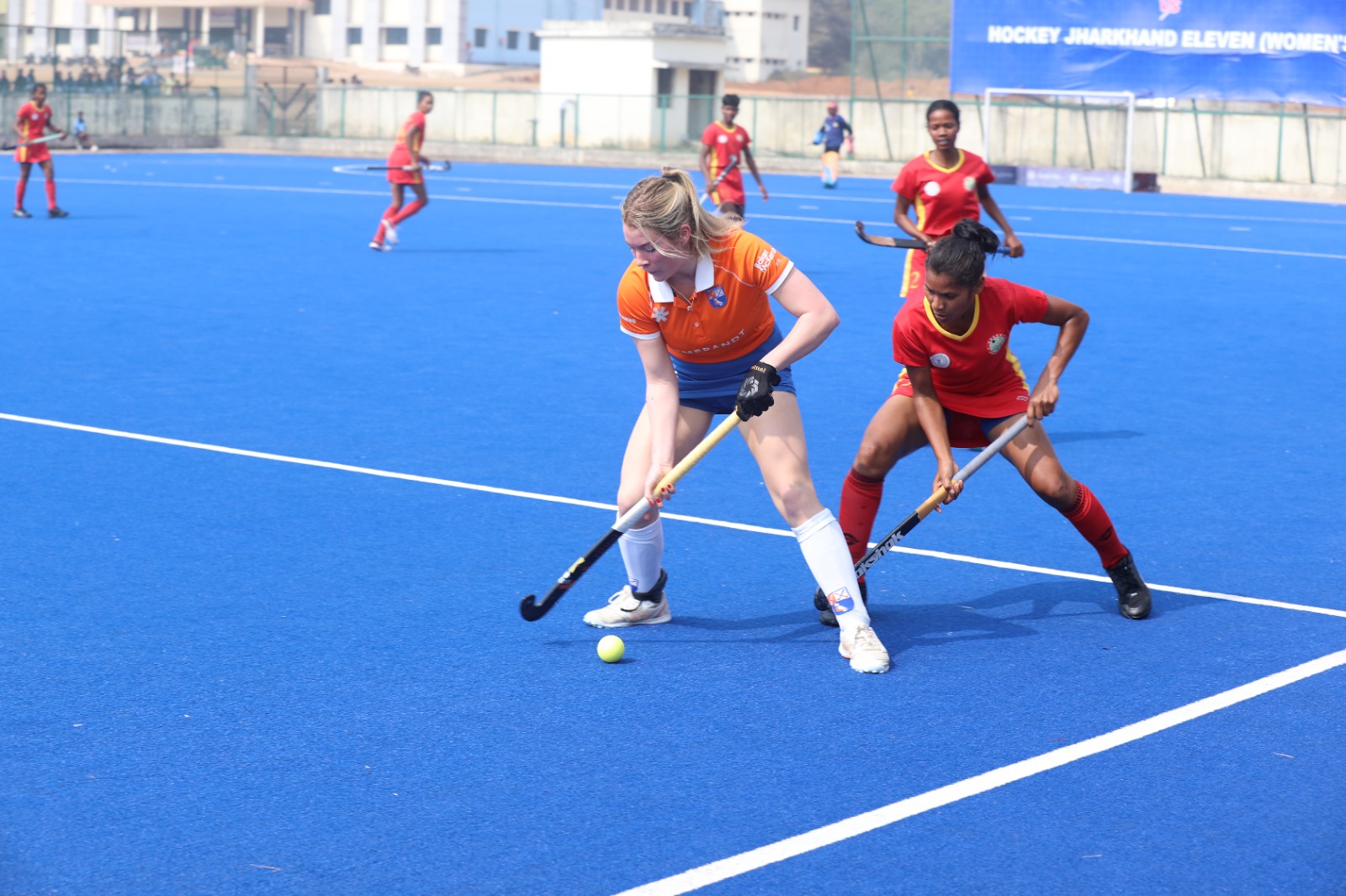 Friendly hockey match between Netherlands HC Bloemendaal Club and Jharkhand 11 women team in Khunti