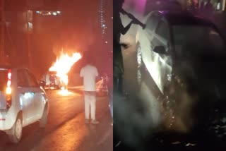 CAR CAUGHT FIRE  CAR CAUGHT FIRE IN PALAZHI  CAR CAUGHT FIRE IN KOZHIKODE  MEENCHANTA FIRE FORCE