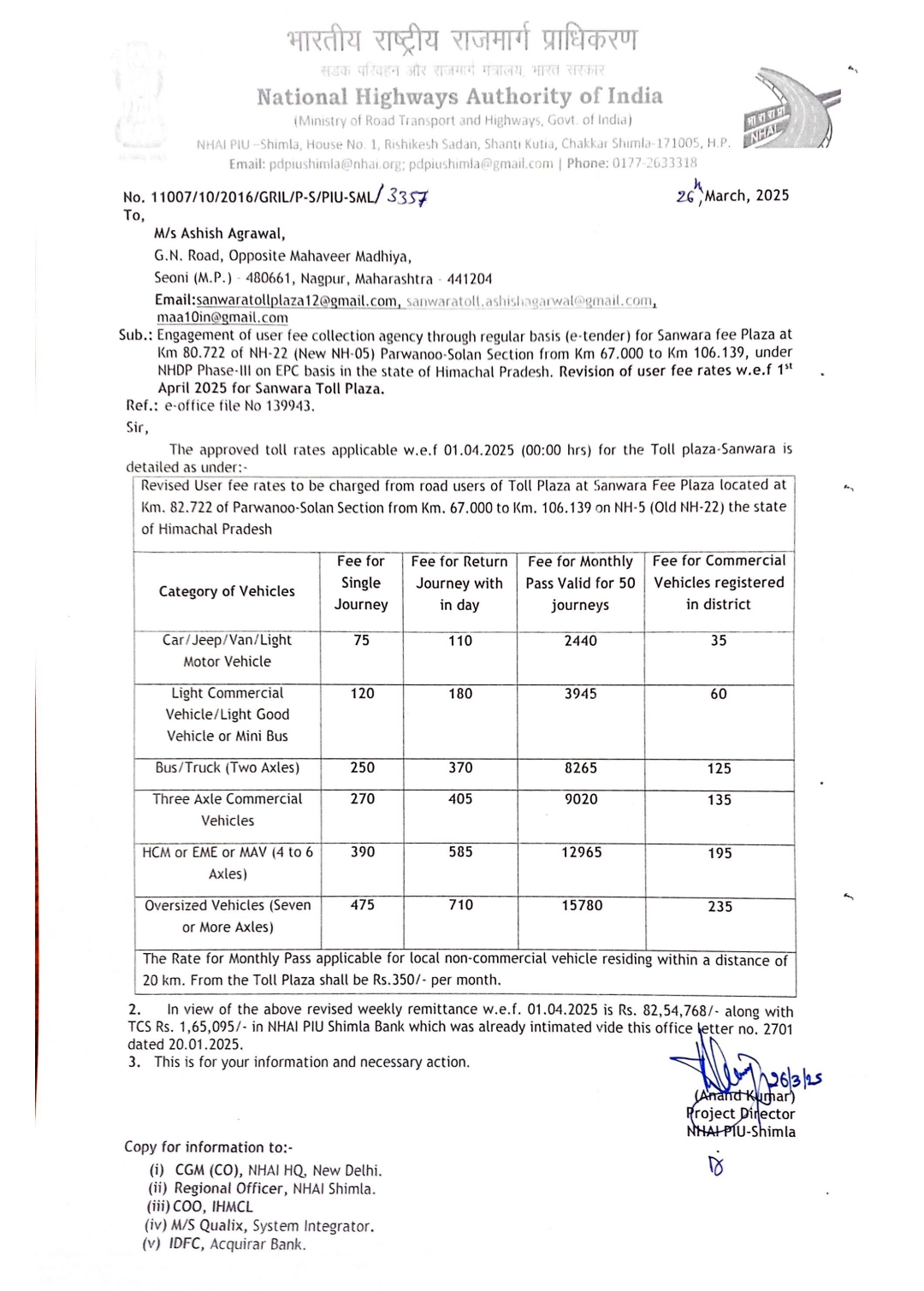 सनावर टोल बैरियर पर लागू हुई नई दरें