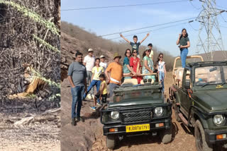 tourists step down from jypsy during safari