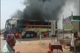 Private travel bus burnt to ashes in Chhattisgarh on Saturday, June 1, 2024.