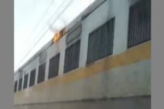 Goods train engine catches fire in Rajasthan's Ajmer.
