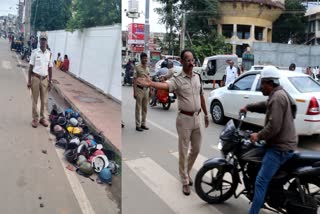 ಹಾಫ್​​ ಹೆಲ್ಮೆಟ್​ಗಳ ವಶಕ್ಕೆ ಪಡೆದು ಪೊಲೀಸರು