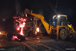 Truck burnt in railway crossing