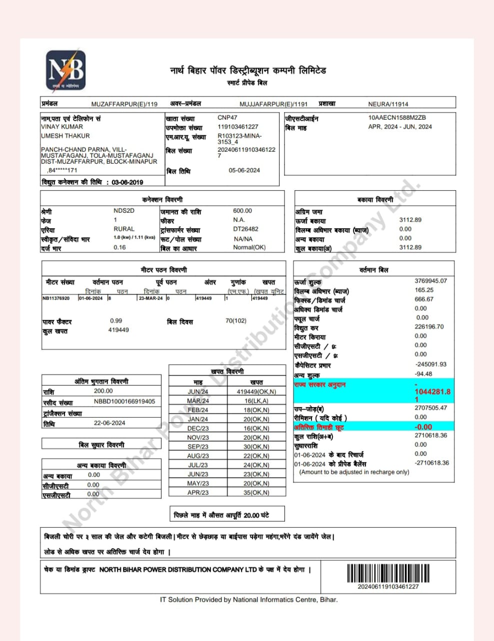 Electricity Bill In Muzaffarpur