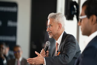 External Affairs Minister S Jaishankar in conversation with Newsweek CEO Dev Pragad at the publication’s headquarters at One World Trade Centre near the 9/11 Memorial in Manhattan on Monday.