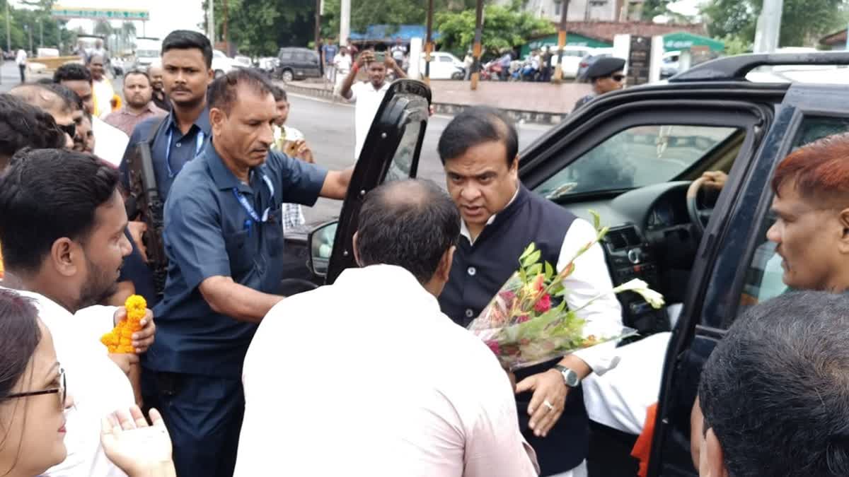 Assam CM Himanta Biswa Sarma is received by BJP leaders on his two-day visit to Jharkhand on Thursday, Aug 1, 2024