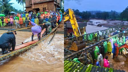 ವಯನಾಡ್ ಭೂಕುಸಿತ ಪ್ರದೇಶದಲ್ಲಿ ತಾತ್ಕಾಲಿಕ ಕಾಲು ಸೇತುವೆ ಮತ್ತು ಬೈಲಿ ಸೇತುವೆ ನಿರ್ಮಾಣದಲ್ಲಿ ತೊಡಗಿರುವ ಸೇನೆ.