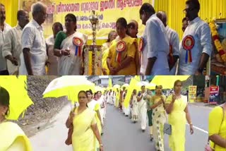 Chathayam  Sri Narayana Guru Jayanthi  ഗുരുദേവ സ്‌മരണയില്‍ മഞ്ഞക്കടലായി ആയിരങ്ങള്‍  കൊല്ലത്തെ ഘോഷ യാത്ര വര്‍ണാഭം  Sri Narayana Guru Jayanthi celebrations  Sri Narayana Guru Jayanthi  Sri Narayana Guru  മന്ത്രി കെ ചിഞ്ചുറാണി