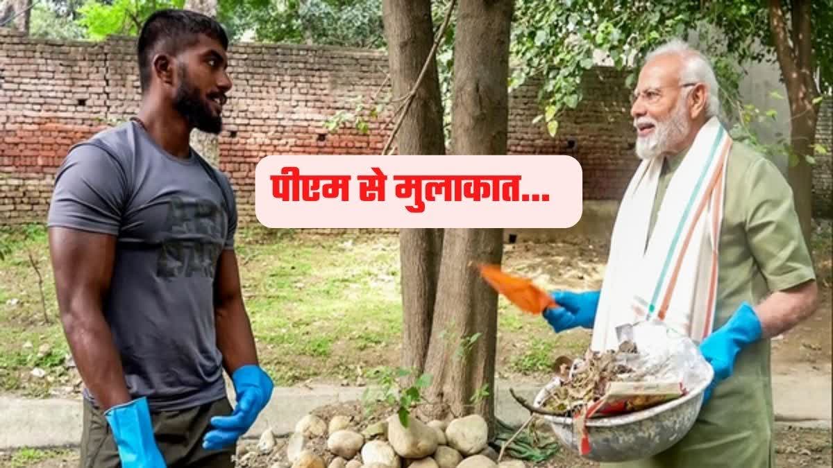 Fitness influencer Baiyanpuriya with PM Modi