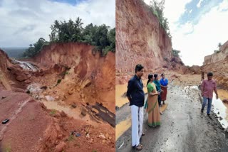 landslide Kozhikode  Landslide to Bypass Road Kunniyoramala  ബൈപ്പാസ് റോഡിലേക്ക് കുന്നിടിഞ്ഞ് വീണു  കോഴിക്കോട് മണ്ണിടിച്ചിൽ  Koyilandy news  സംസ്ഥാനത്ത് മഴ തുടരുന്നു  road is completely submerged  റോഡ് പൂർണമായും മണ്ണിനടിയിൽ