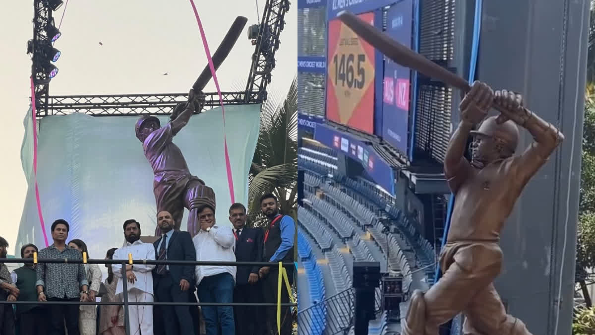 Sachin Tendulkar statue Wankhade Stadium  Sachin Tendulkar  Wankhade Stadium  Maharashtra Chief Minister Eknath Shinde  Mumbai Cricket Association  സച്ചിന്‍ ടെണ്ടുല്‍ക്കര്‍  വാങ്കഡെയില്‍ സച്ചിന്‍റെ പ്രതിമ  മഹാരാഷ്‌ട്ര മുഖ്യമന്ത്രി ഏകനാഥ് ഷിൻഡെ  വാങ്കഡെ ക്രിക്കറ്റ് സ്റ്റേഡിയം  മുംബൈ ക്രിക്കറ്റ് അസോസിയേഷൻ