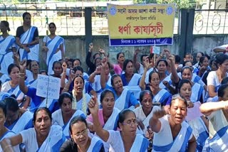 asha workers hold protest in lakhimpur