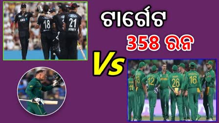 Etv BharatCricket World Cup 2023: ନ୍ୟୁଜିଲାଣ୍ଡକୁ 358ରନ ଟାର୍ଗେଟ ଦେଲା ଦକ୍ଷିଣ ଆଫ୍ରିକା, ଡିକକ-ଭାନ ଡର ଡୁସେନଙ୍କ ଦମଦାର ଶତକ