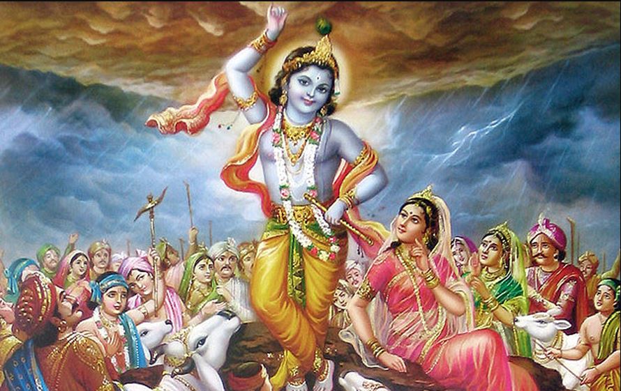 Lord Krishna lifted Mount Govardhan on his little finger to protect his people