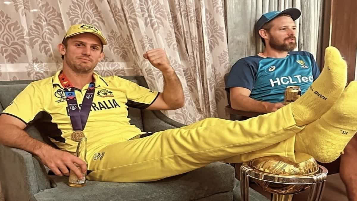 Mitchell Marsh Feet Over World Cup Trophy  Mitchell Marsh Responds Feet Over World Cup  Mitchell Marsh Viral Photo  Mitchell Marsh World Cup Trophy Controversy  Mitchell Marsh World Cup Stats 2023  മിച്ചല്‍ മാര്‍ഷ്  മിച്ചല്‍ മാര്‍ഷ് ലോകകപ്പ് വിവാദം  മിച്ചല്‍ മാര്‍ഷ് വിവാദ ഫോട്ടോ  ഏകദിന ലോകകപ്പ് വിവാദം  മിച്ചല്‍ മാര്‍ഷ് ക്രിക്കറ്റ് ലോകകപ്പ്